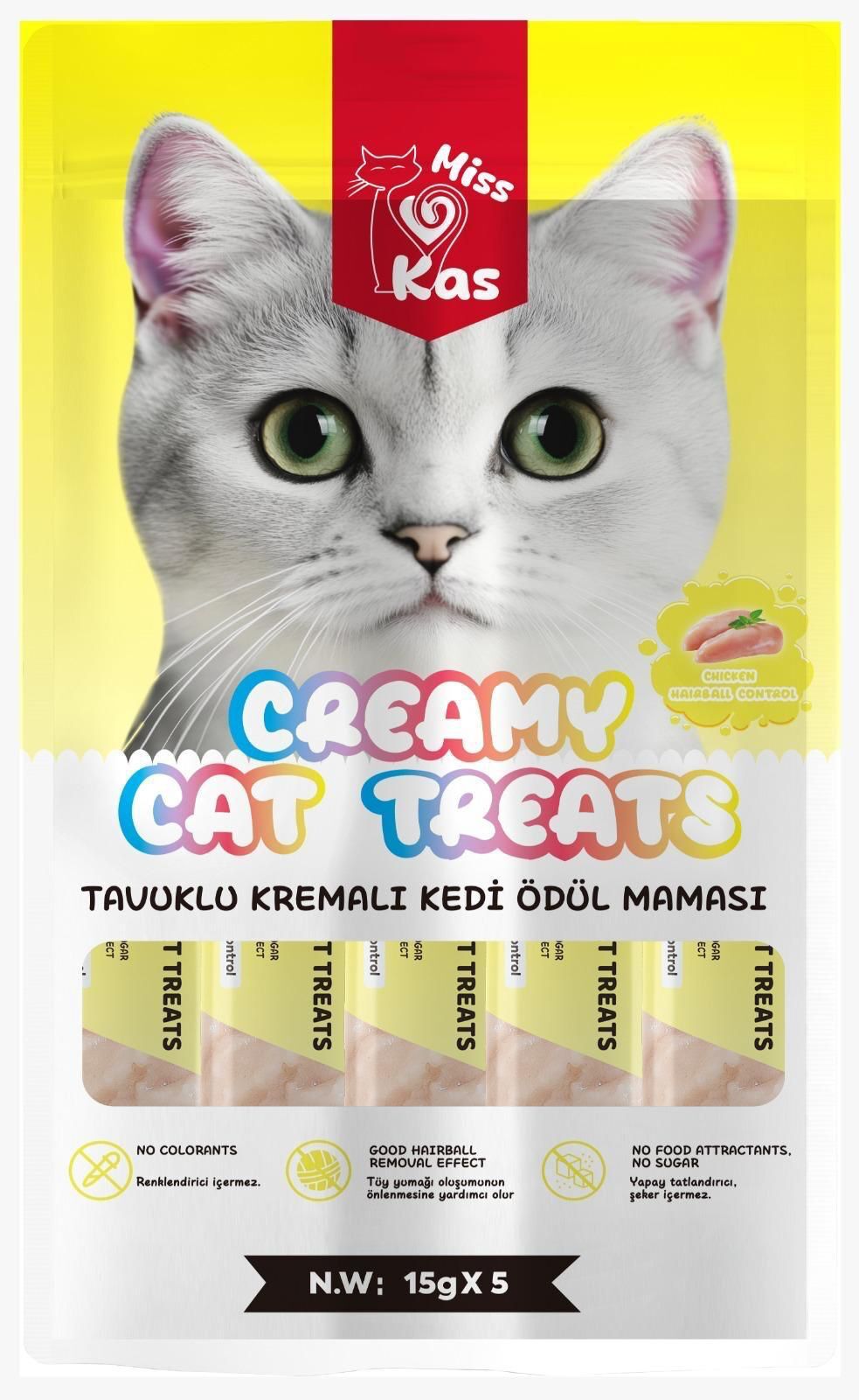 MİSS KAS TAVUK KREMALI KEDİ ÖDÜL MAMASI 5*15 GR