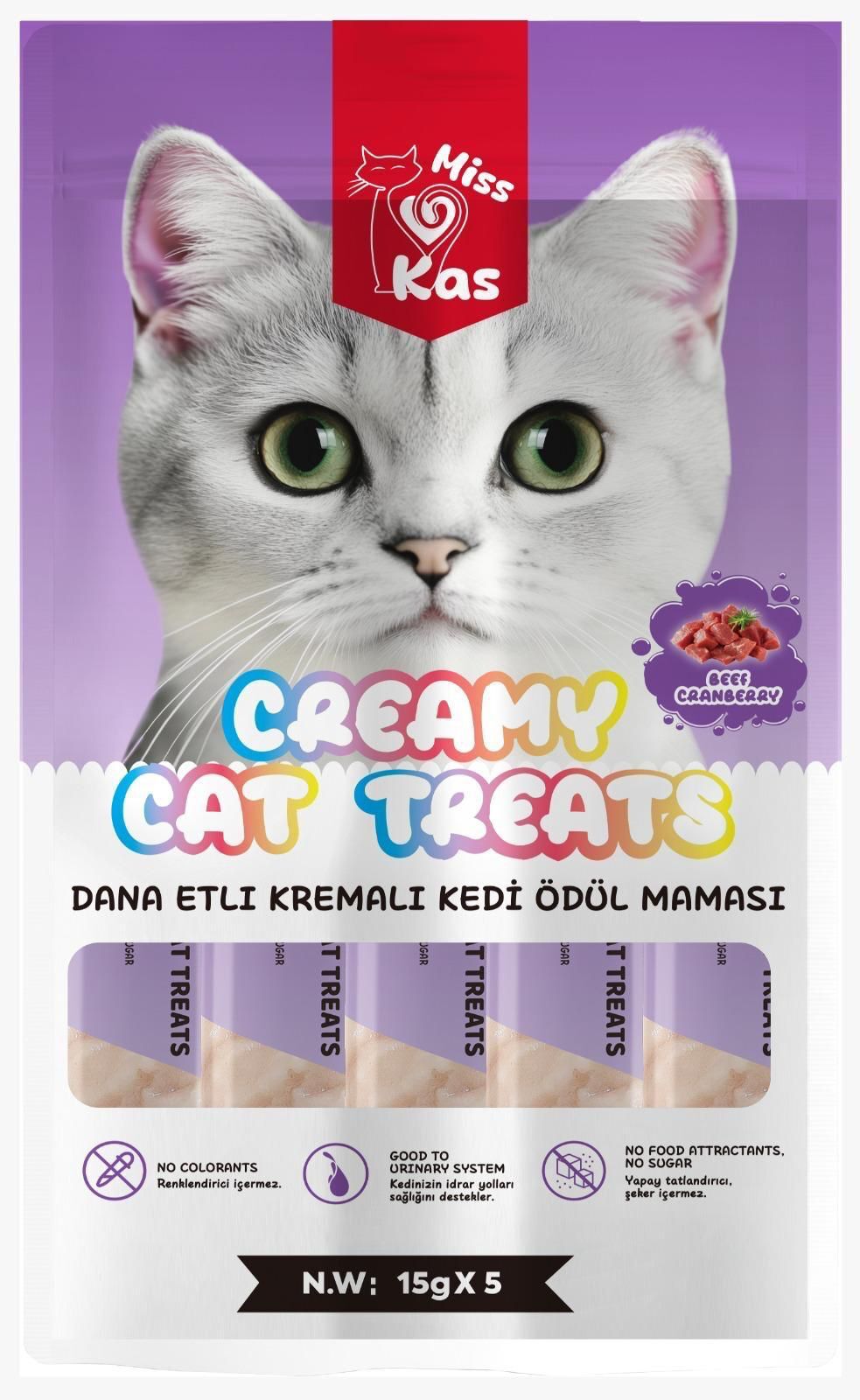 MİSS KAS DANA ETLİ KREMA KEDİ ÖDÜL MAMASI 5*15 GR
