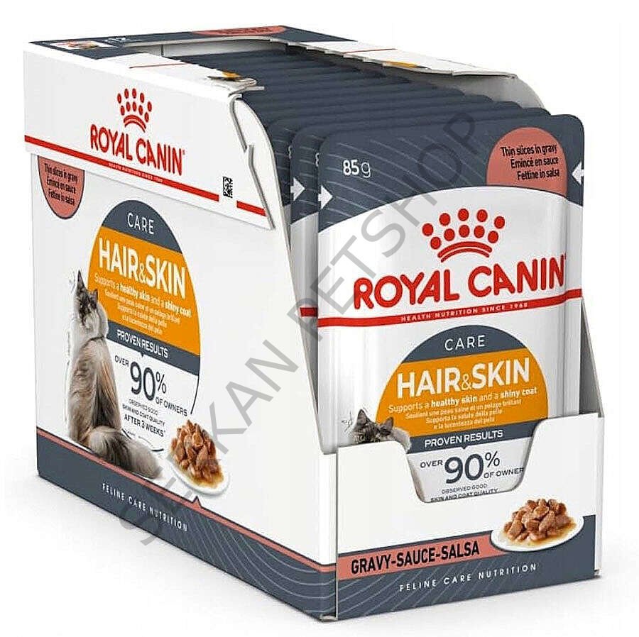Royal Canin BOX Pouch Gravy Hair Skin Hassas Tüylü Kedi Maması 85 Gr x 12 Adet